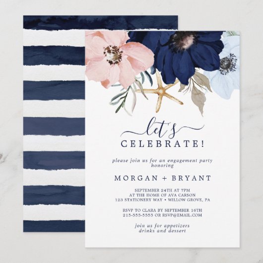 Modern Nautical | Floral Let's Celebrate Kaart (Voorkant / Achterkant)
