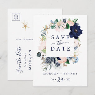 Modern Nautical Floral Save the Date Briefkaart
