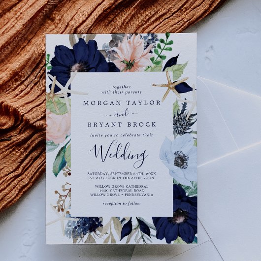 Modern Nautical | Floral Wedding Kaart