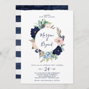 Modern Nautical Floral Wreath Wedding Kaart