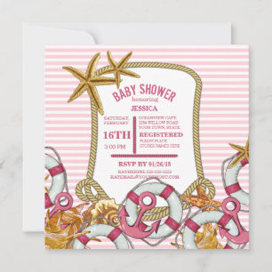 Modern Nautical Girl Baby shower Kaart