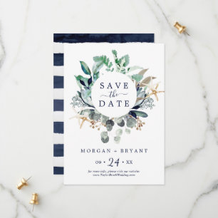 Modern Nautical   Greenery Save the Date Kaart