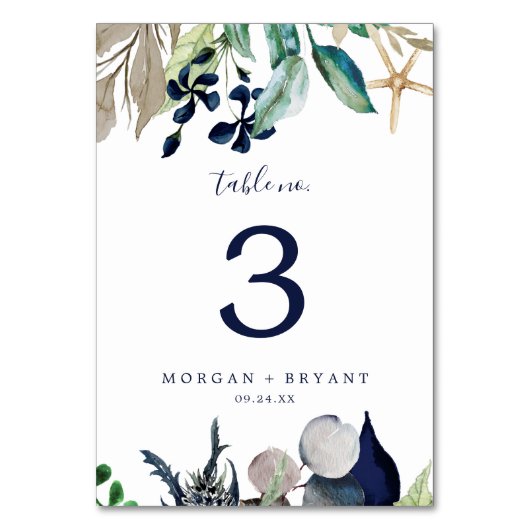 Modern Nautical | Greenery Table Number Kaart (Voorkant)