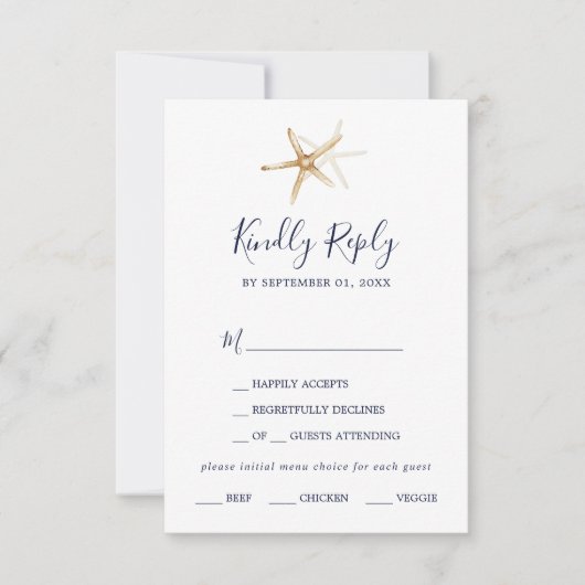 Modern Nautical | Keuze uit het menu Starfish RSVP (Voorkant)