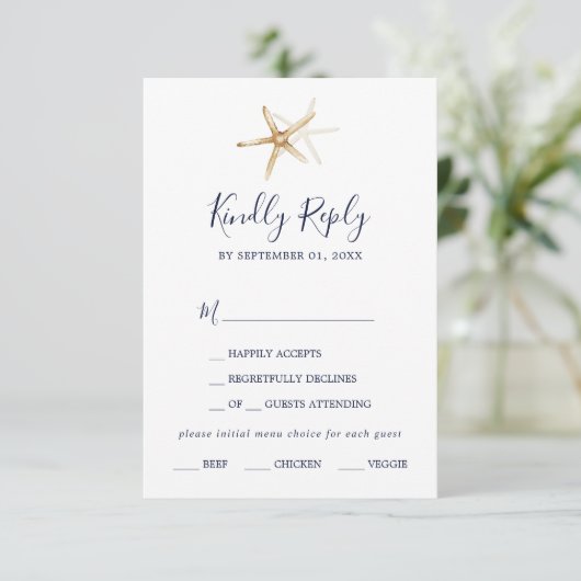 Modern Nautical | Keuze uit het menu Starfish RSVP (Staand voorkant)