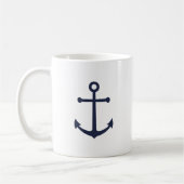 Modern Nautical Navy Blue Anchor Koffiemok (Links)