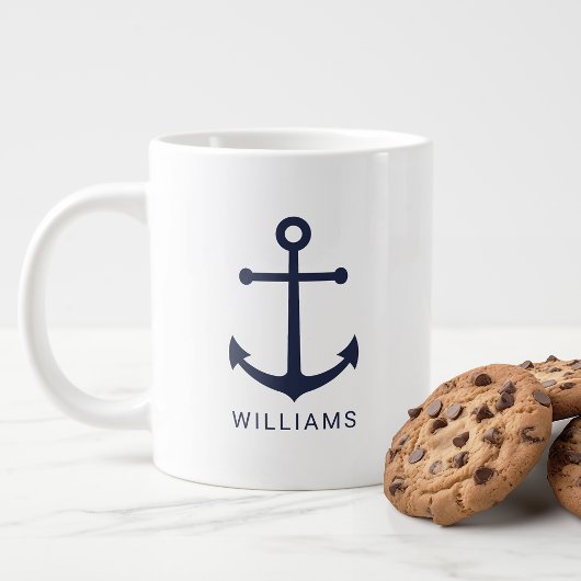 Modern Nautical Navy Blue Anchor met aangepaste na Extra Grote Beker