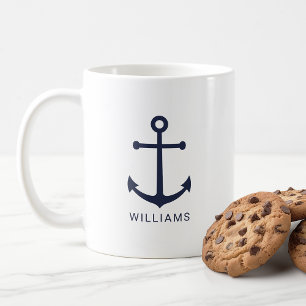 Modern Nautical Navy Blue Anchor met aangepaste na Koffiemok