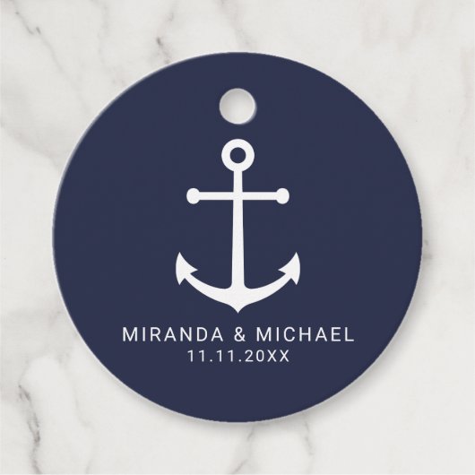 Modern Nautical Navy Blue Anchor Wedding Bedankjes Labels (Voorkant)