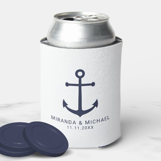 Modern Nautical Navy Blue Anchor Wedding Favor Blikjeskoeler