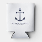 Modern Nautical Navy Blue Anchor Wedding Favor Blikjeskoeler (Voorkant)