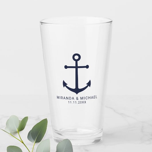 Modern Nautical Navy Blue Anchor Wedding Favor Glas