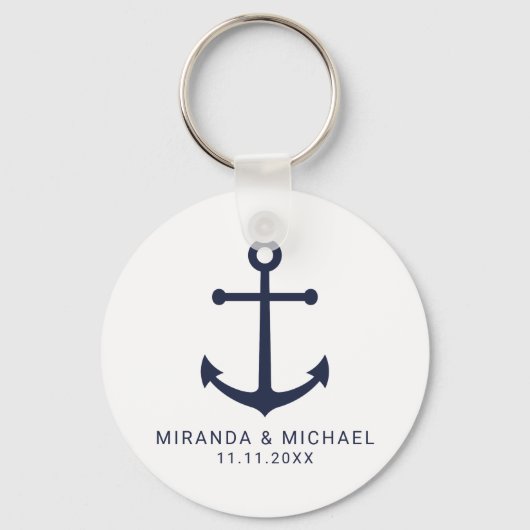 Modern Nautical Navy Blue Anchor Wedding Favor Sleutelhanger (Voorkant)
