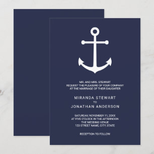 Modern Nautical Navy Blue Anchor Wedding Kaart