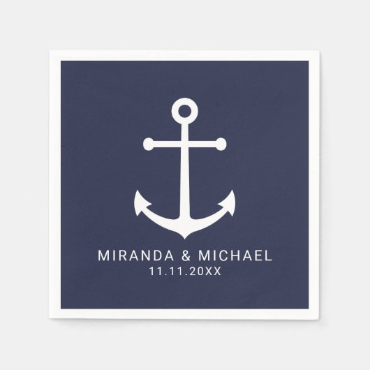 Modern Nautical Navy Blue Anchor Wedding Servet (Voorkant)