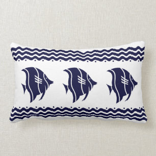 Modern Nautical Navy Blue Fish Kussen