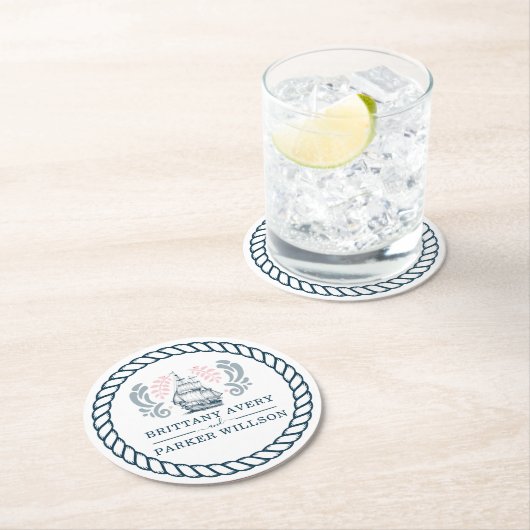Modern Nautical Personalized Wedding Ronde Kartonnen Onderzetter (Insitu)