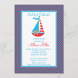 Modern Nautical Sailboat Boy Baby shower Kaart