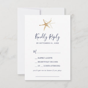 Modern Nautical Starfish Song Request RSVP Card Kaartje