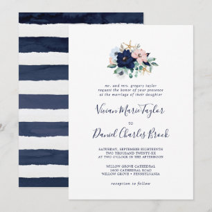 Modern Nautical   Traditionele Floral bruiloft Kaart
