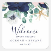 Modern Nautical | Welkom Floral Wedding Vierkante Sticker (Voorkant)