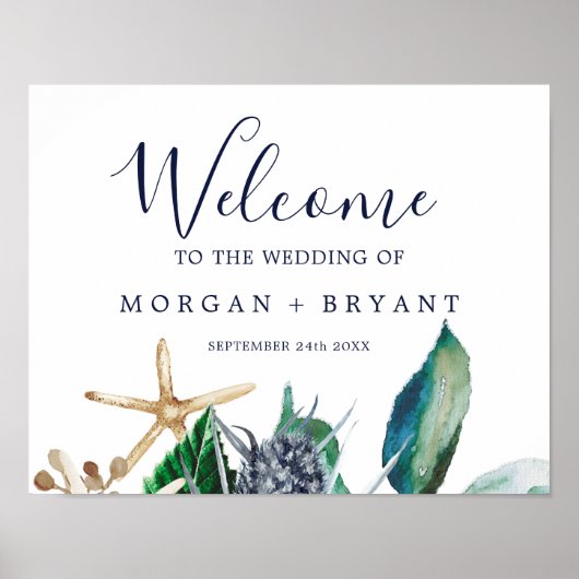Modern Nautical | Welkom Greenery Wedding Poster (Voorkant)