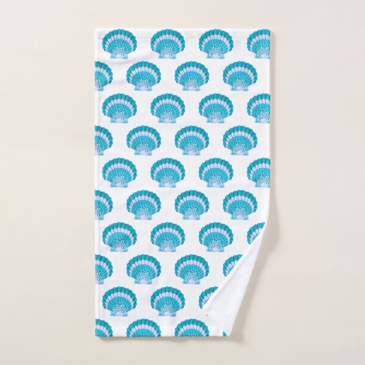 Modern Nautisch Blauwgroen Blue Seashell Shell Bea Bad Handdoek (Handdoek)