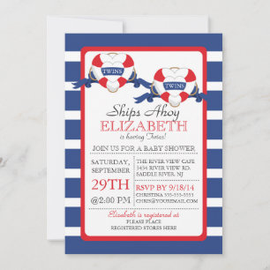 Modern nautisch hart boei tweeling Baby shower Kaart