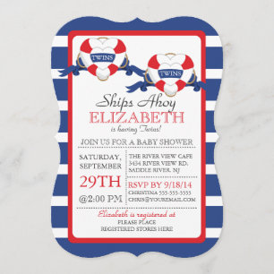 Modern nautisch hart boei tweeling Baby shower Kaart