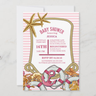 Modern Nautisch Meisje Baby shower Kaart