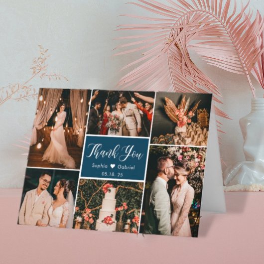 Modern Navy 6 Photo Collage Mariage Carte de remer