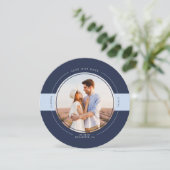 Modern Navy and Dusty Blue Save the Date Photo (Staand voorkant)