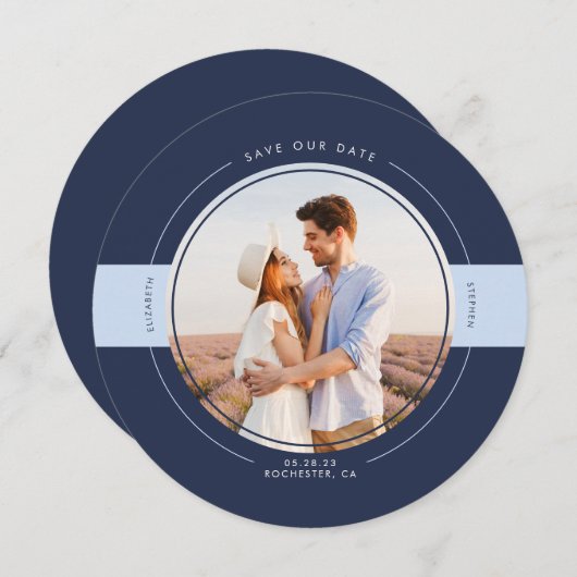 Modern Navy and Dusty Blue Save the Date Photo (Voorkant / Achterkant)