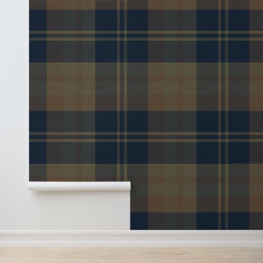 Modern Navy and Tan Japandi Plaid Behang (Applicatie)