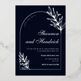 Modern Navy Arch Line Art Design | Zilver Folie Uitnodiging