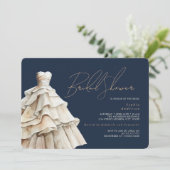 Modern Navy Beige trouwjurk Vrijgezellenfeest Kaart (Staand voorkant)