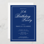 Modern Navy Birthday Party Invitations for Adults (Devant / Derrière)