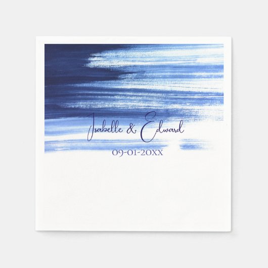 Modern Navy blauw en wit Waterverf bruiloft Servet (Voorkant)