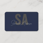 Modern Navy blauw en zilver met QR-code | Visitekaartje (Voorkant)