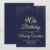Modern Navy Blauw Goud 90e Verjaardagsfeest Kaart (Voorkant / Achterkant)