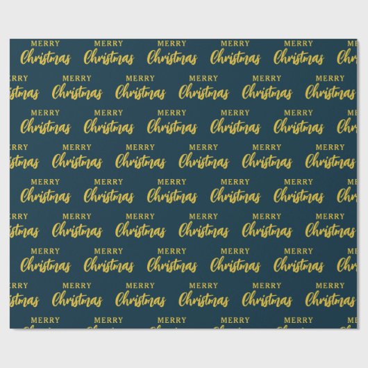 Modern Navy Blauw Goud Vrolijk Kerstmis Script Cadeaupapier (Vlak)