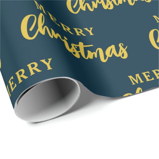 Modern Navy Blauw Goud Vrolijk Kerstmis Script Cadeaupapier (Rol Hoek)