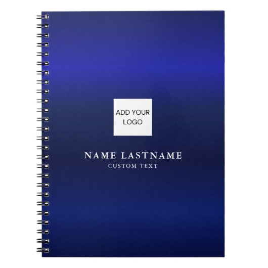 Modern Navy Blauw Metaalachtig Professioneel Naam  Notitieboek (Voorkant)