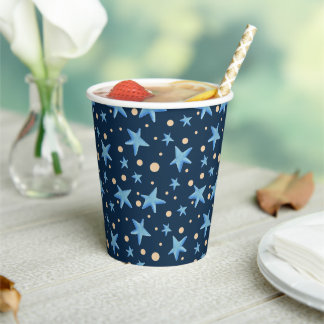 Modern Navy Blauw Star Patroon Jongensfeestje Papieren Bekers