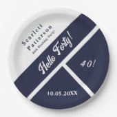 Modern Navy Blauw Wit Elegant Chic 40e Verjaardag Papieren Bordje (Voorkant)