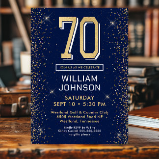Modern Navy Blue 70e verjaardag Kaart