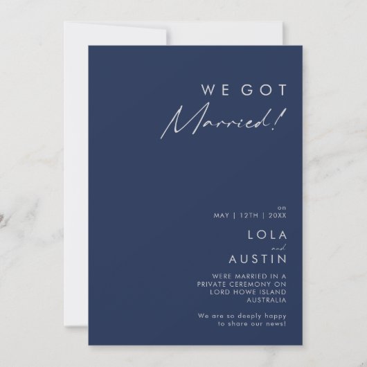 Modern Navy Blue | Aankondiging Silver Elopement (Voorkant)