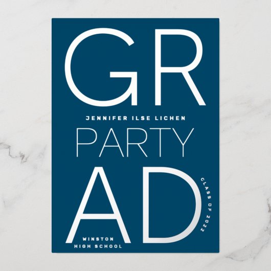 MODERN NAVY BLUE AFSTUDEERDER PARTY Class of 2023  Folie Uitnodiging (Voorkant)