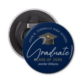 Modern Navy Blue Afstuderen Custom 2025 Afstuderen Button Flesopener (Voorkant)