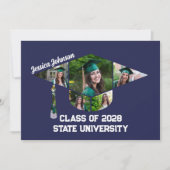 Modern Navy Blue Afstuderen Fotocollage Party Kaart (Voorkant)